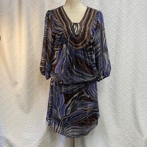 Kitty size large Boho Knit dress purple brown sheer lined‎ casual dressy beaded